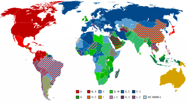 Mapa Del Mundo Con Los Tipos De Enchufes Que Se Utilizan En Cada País ...